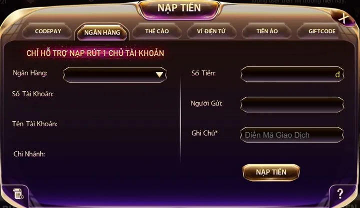 04 bước nạp tiền Mayclub qua ngân hàng